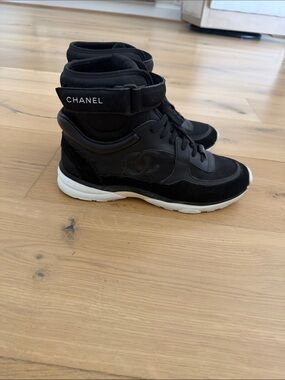 CHANEL Black and White High-Top Sport Sneakers